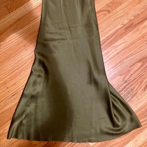 Rich Olive Green Asymmetrical One-Shoulder Slip Long Dress - Size XS - Picture 4 of 5